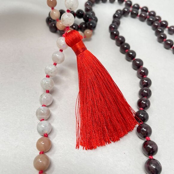 Red Tasseled Beaded Necklace Natural Stone Beads Meditation Quartz Amethyst - Picture 3 of 13